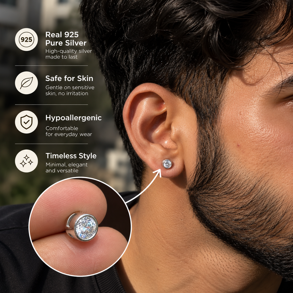 Round Solitaire Stud (925 Pure Silver)