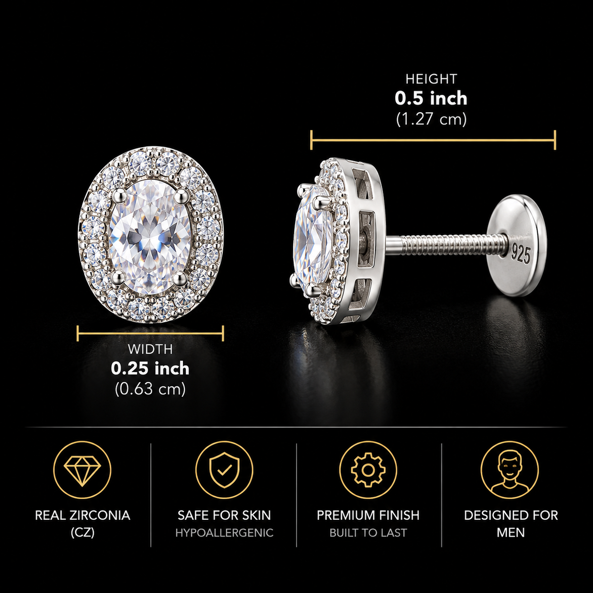 Prince Solitaire Studs for Women (925 Pure Silver)