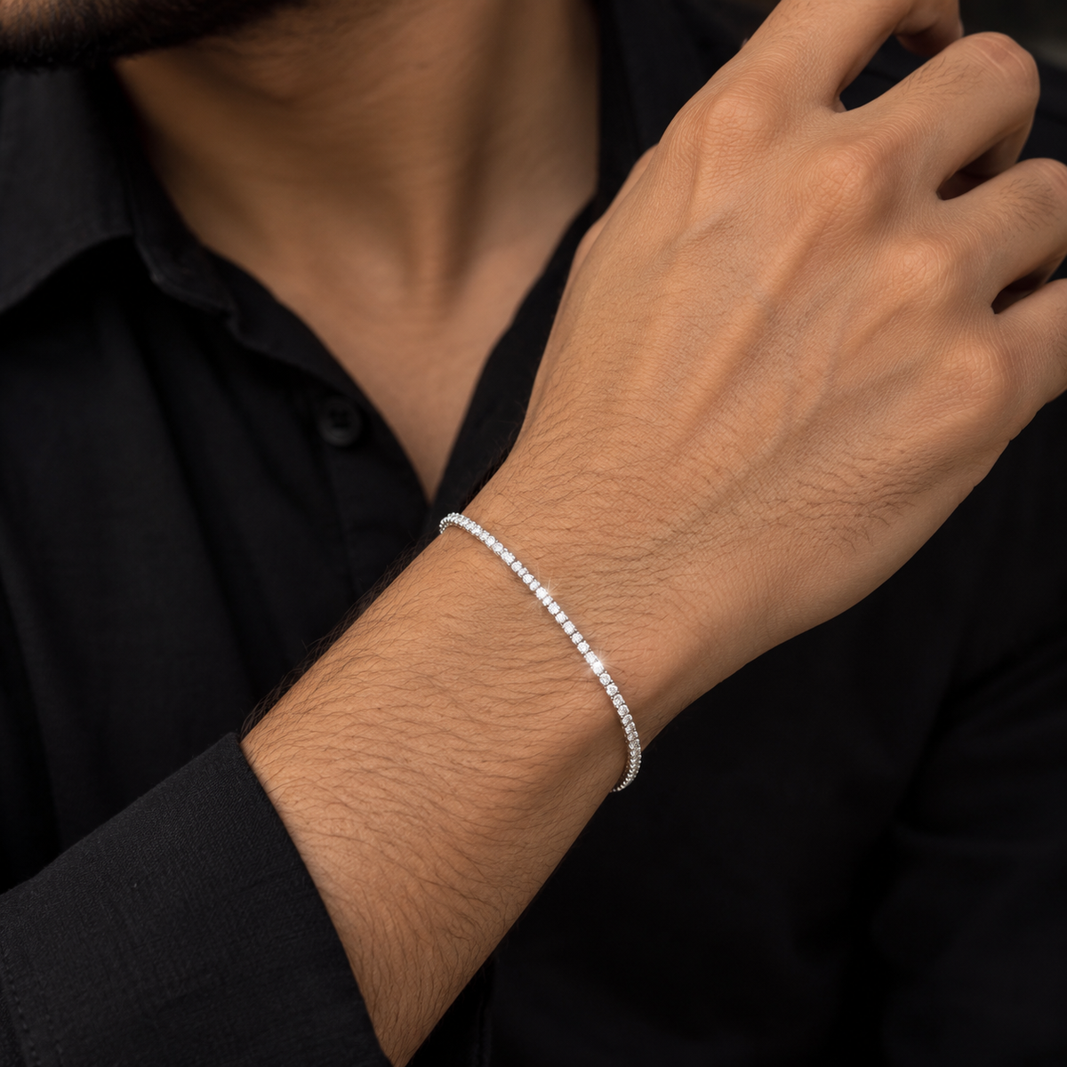 Rava Tennis Bracelet (925 Pure Silver) Adjustable