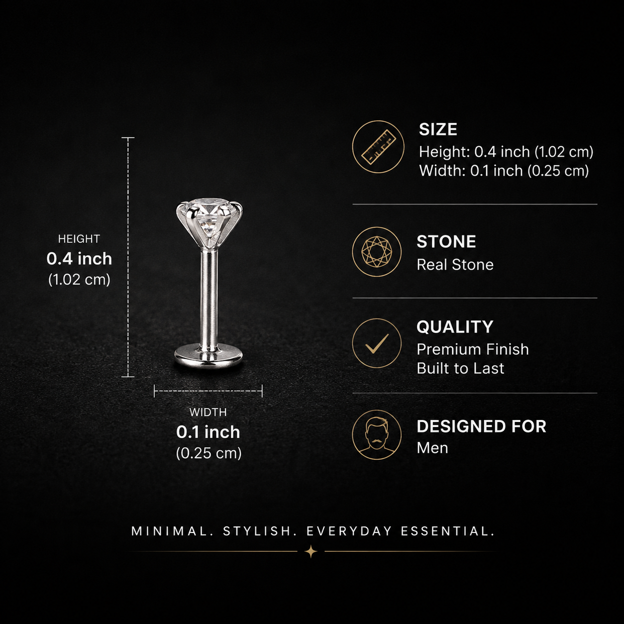 Virat Kohli Solitaire Stud (925 Pure Silver)