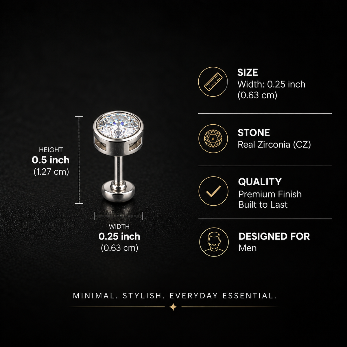 Round Solitaire Stud (925 Pure Silver)