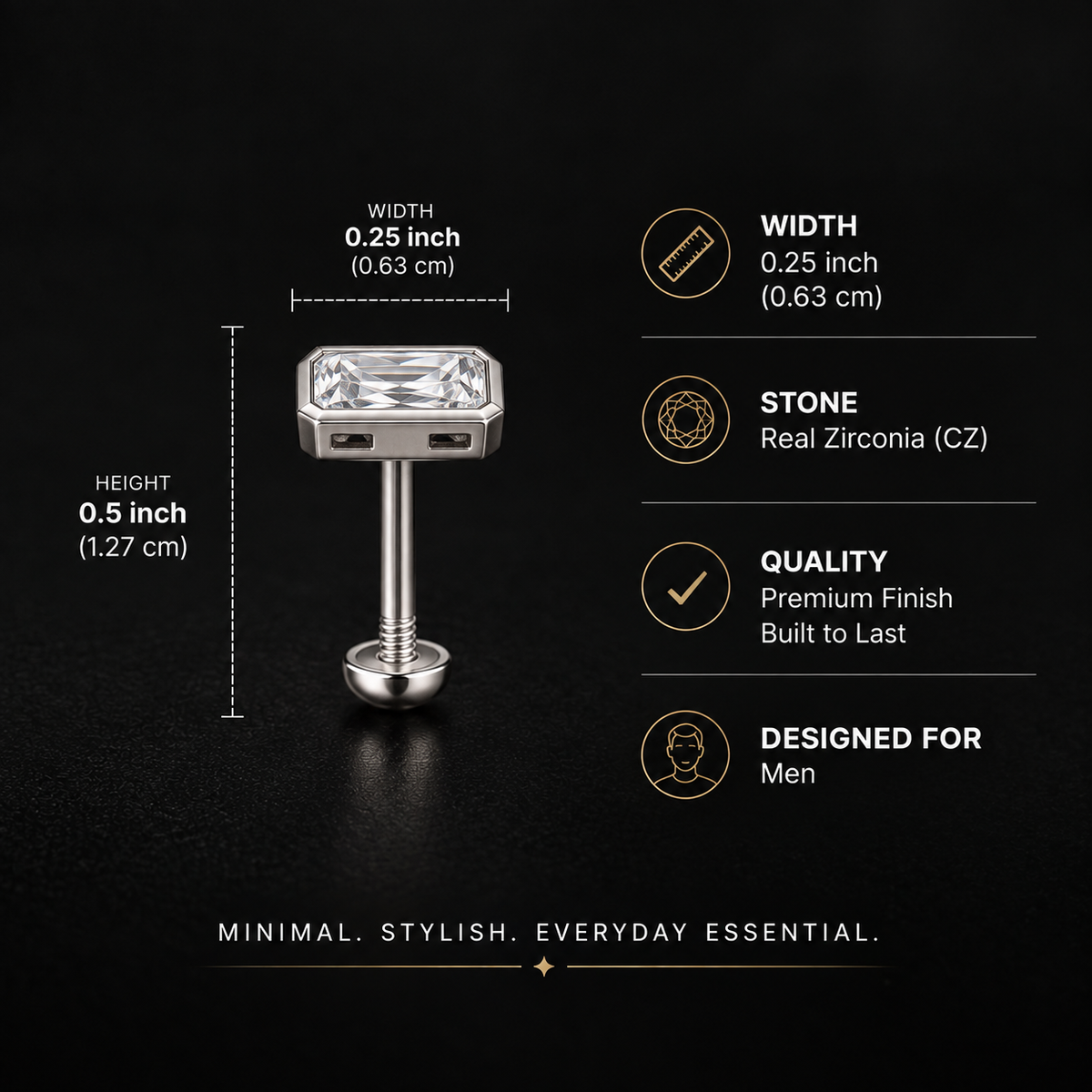 Archer Cut Solitaire Stud (925 Pure Silver)